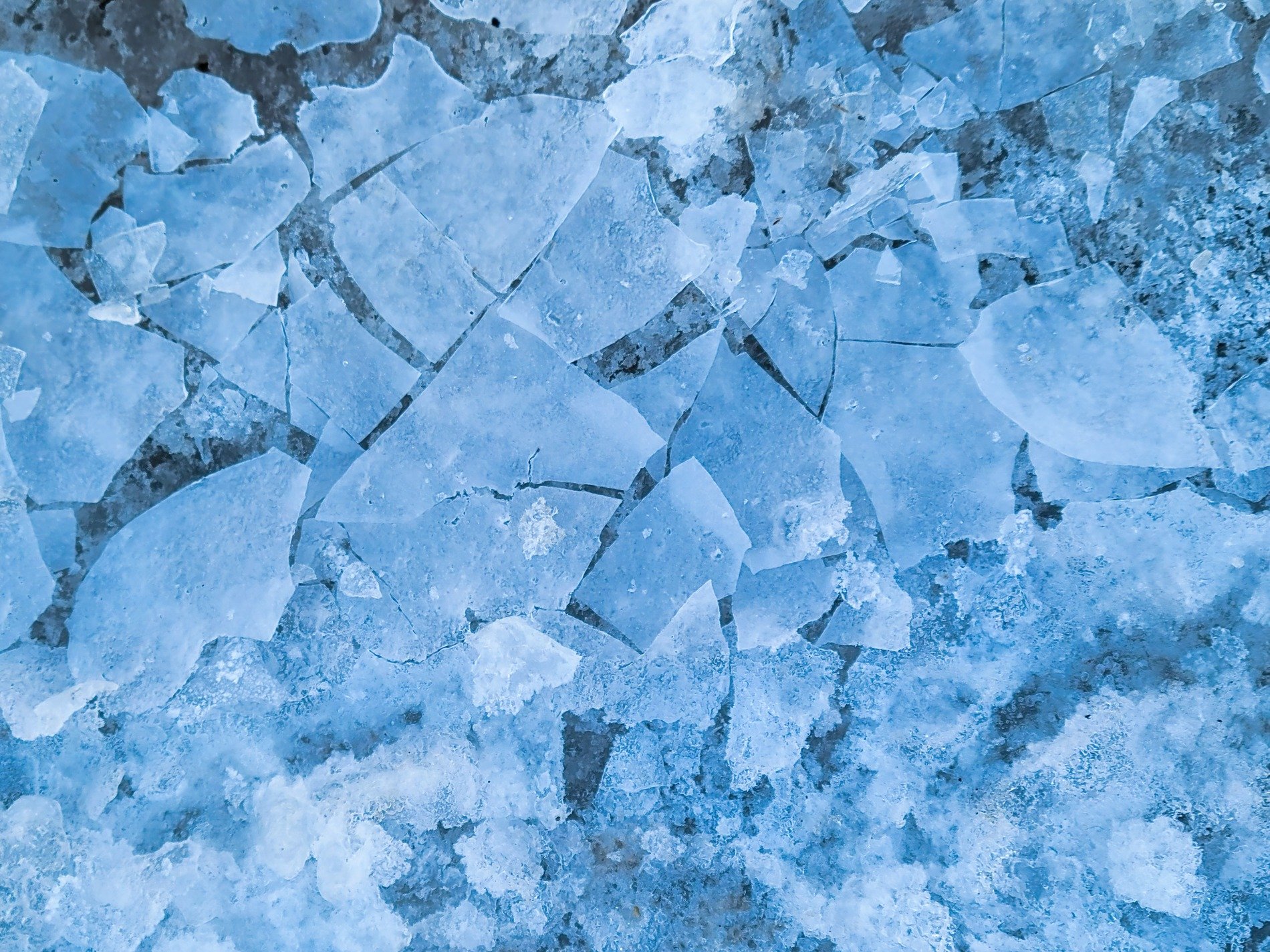 Blue shards divide, jagged frost traces the field, winter stays in the grain