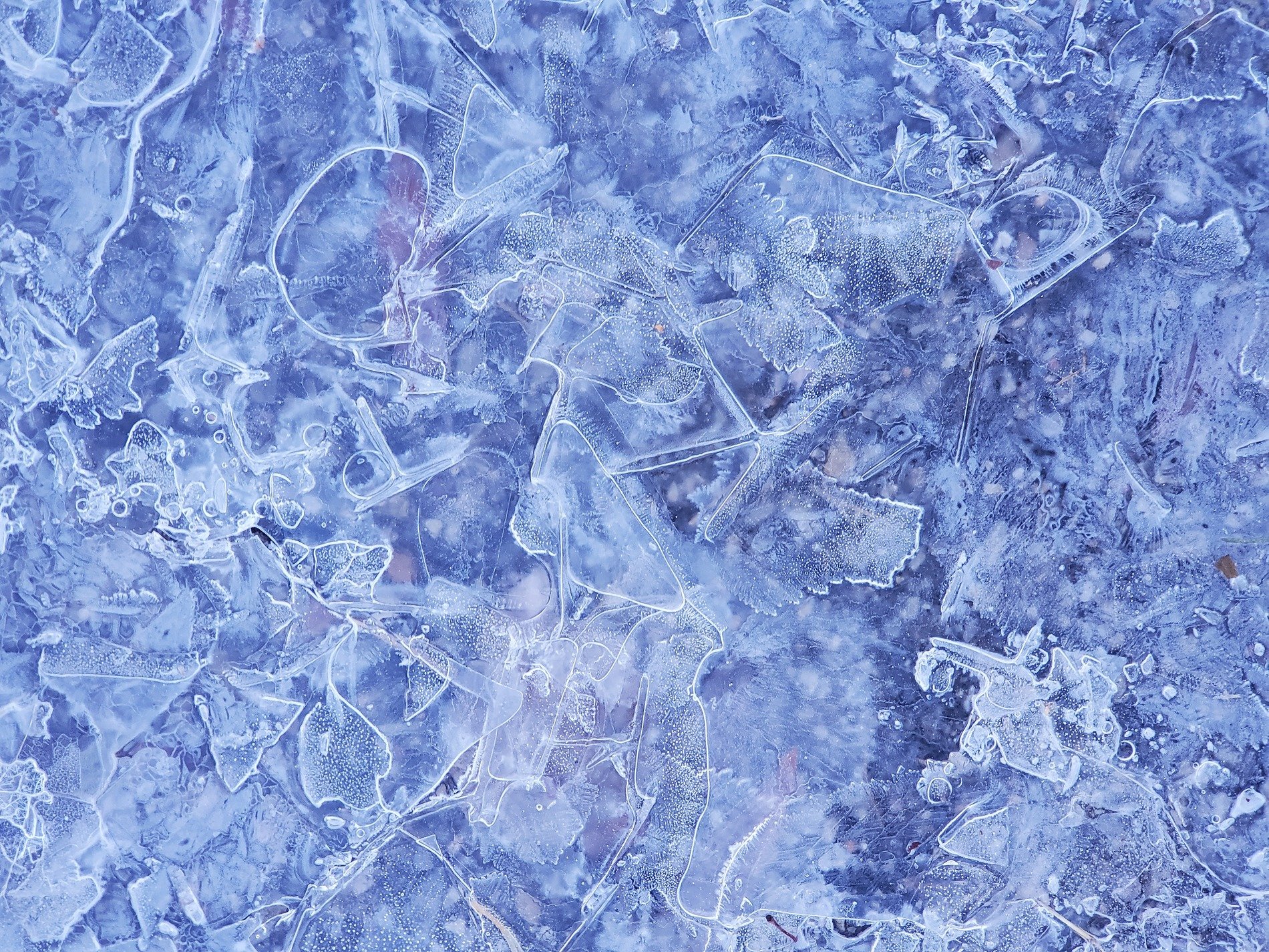 Blue shards hold the frost, jagged lines trace the field, trapped air marks the depth