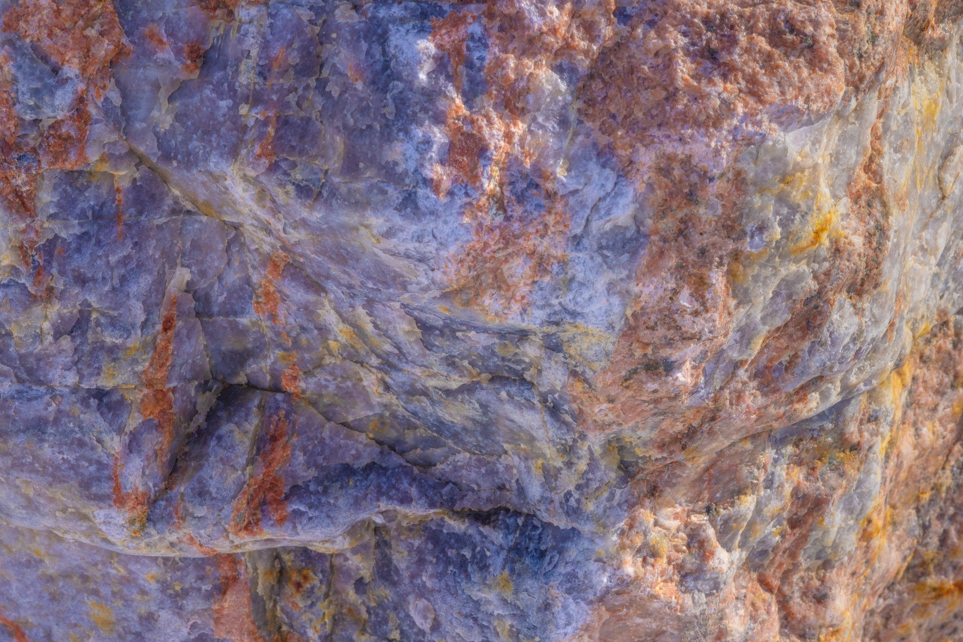 Dark grains flow through deep, orange spots mark the surface, grit holds the pattern