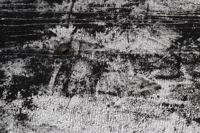 Orange rust blooms out, dark scales crust on pitted steel, grit meets the shadow