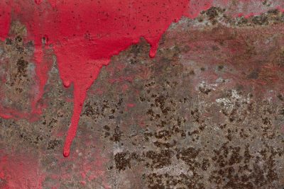 Brown rust eats the car steel, orange veins bleed on the plate, time leaves a thick mark