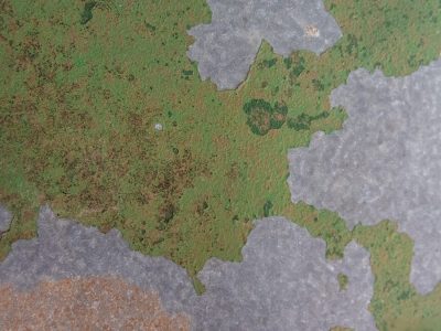 Green skin has deep pits, jagged marks trace the field now, grit marks the finish