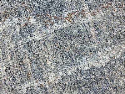 Grey ice on the stone, white veins trace the silver skin, grit holds the cold face