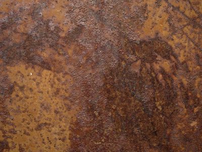 Orange scales hold the grit, deep pits trace the field, time leaves a thick mark