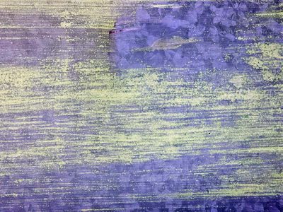 Purple strokes of age, yellow dust on weathered steel, floral ghosts remain.