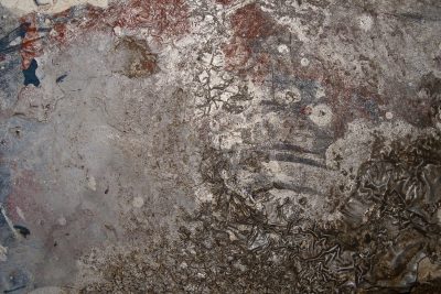 Silver paint decays, rust blooms through the metal skin, layers peel away