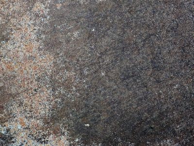 Salt specks on the dark, rust invades the speckled grey, earth turns into grit