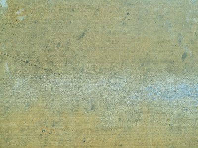 Yellow field of dots, blue horizon softly fades, steel bears every mark