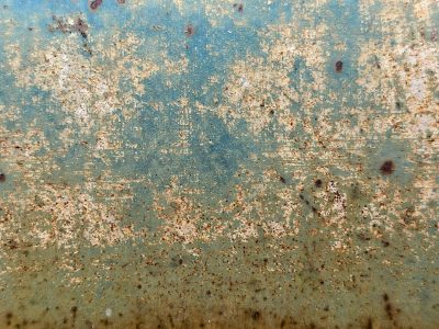 Teal skin turns to rust, orange specks bloom on the blue, steel wears down to earth