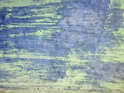 Yellow sweeps the grey, purple streaks mark the surface, grit meets the pale skin