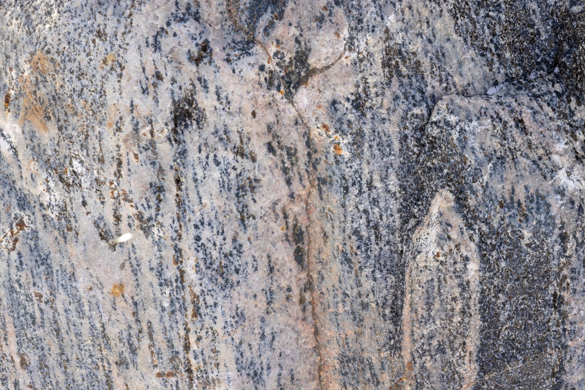 Grey stone grains align, frozen lines of ancient earth, granite wears the time