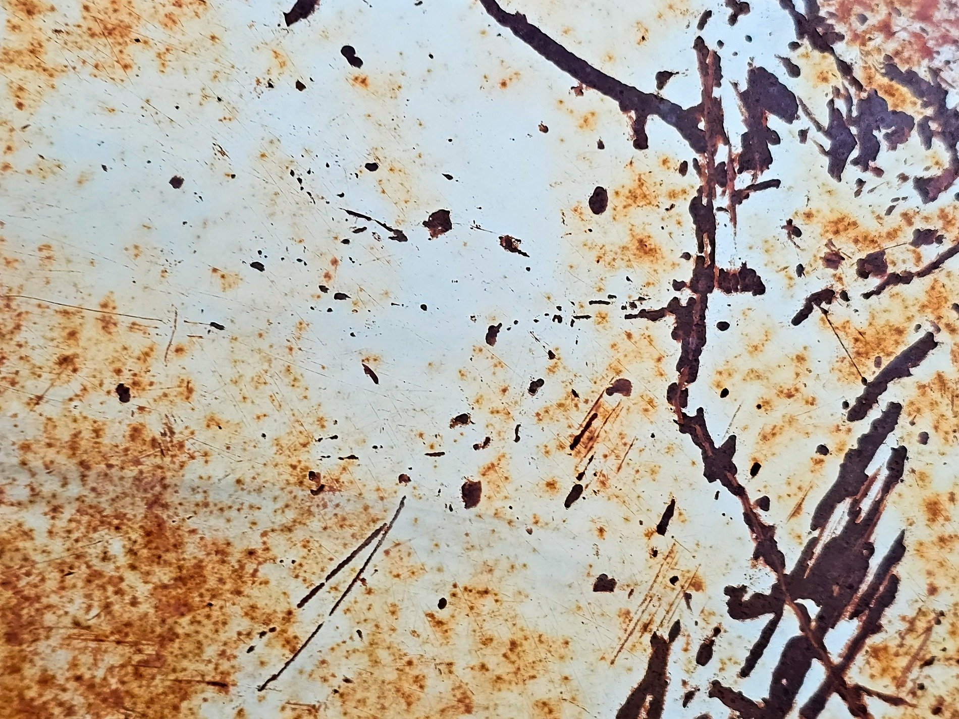 White paint peels away, orange rust bleeds through the cracks, time scars the cold steel