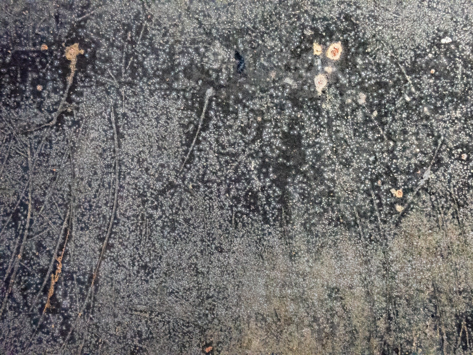 Dark field holds the light, jagged spots scatter deep, grit marks the finish