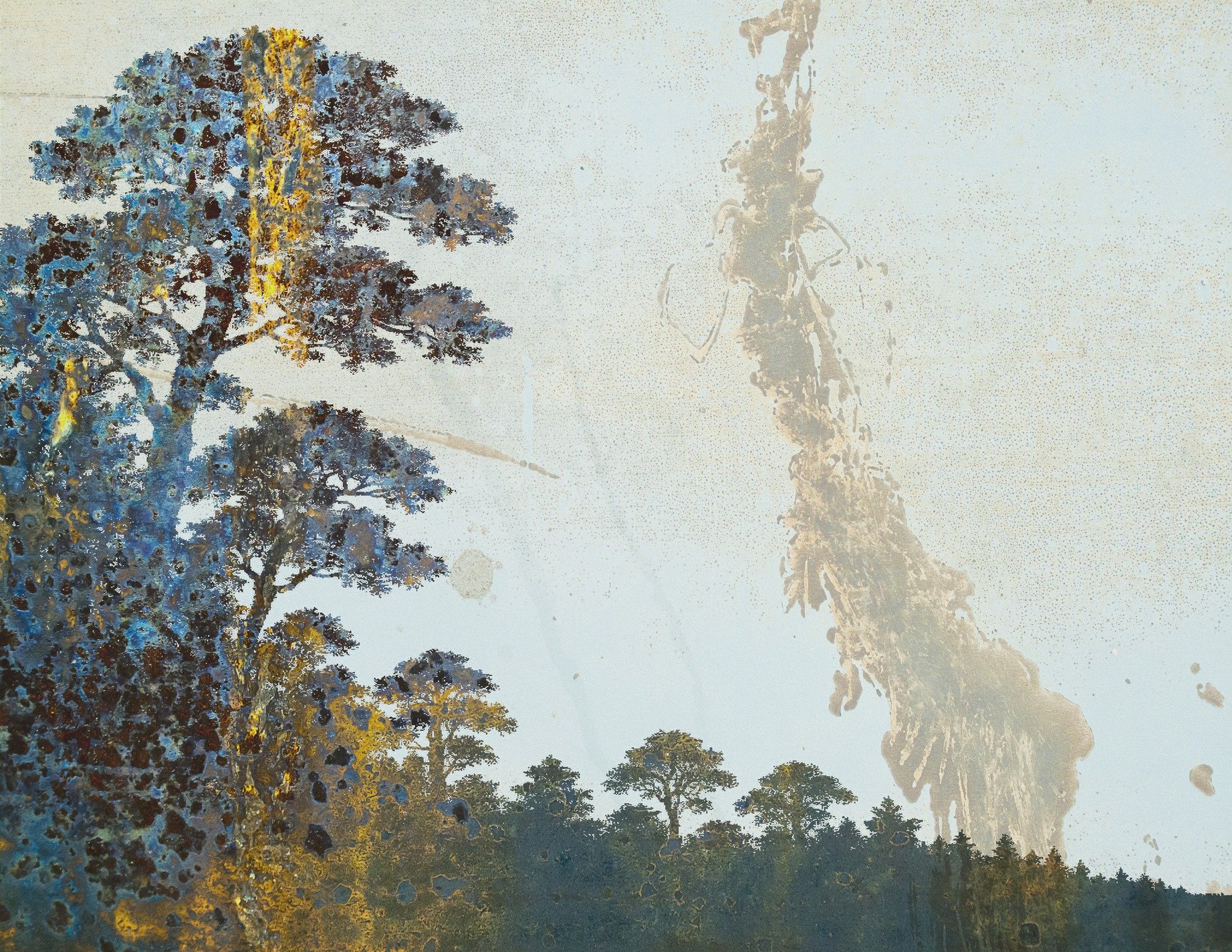 Green stains meet the white, rusty shadows trace the grain, fiber holds the light