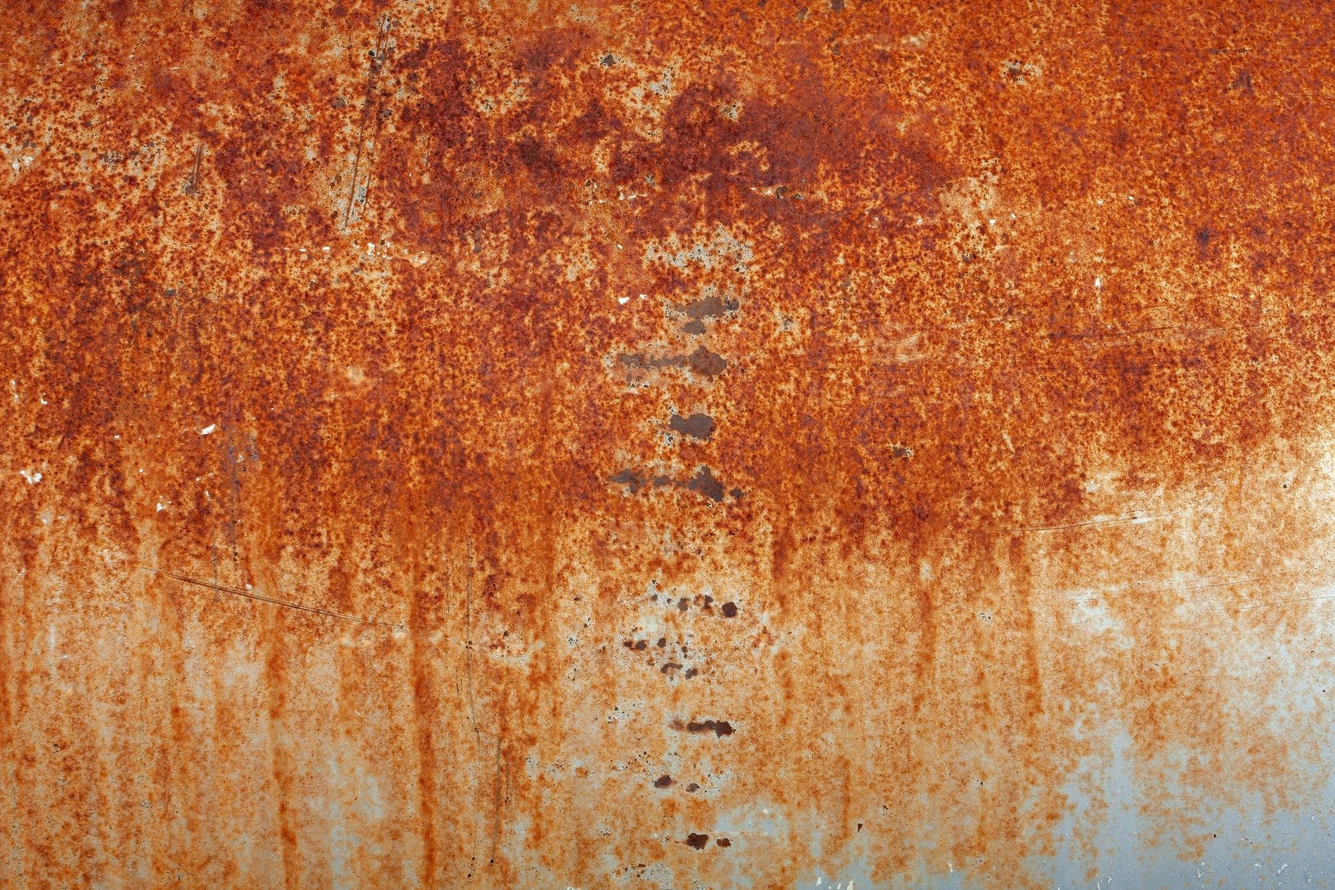 Iron bleeds in lines, oxide eats the silver skin, metal slowly fades