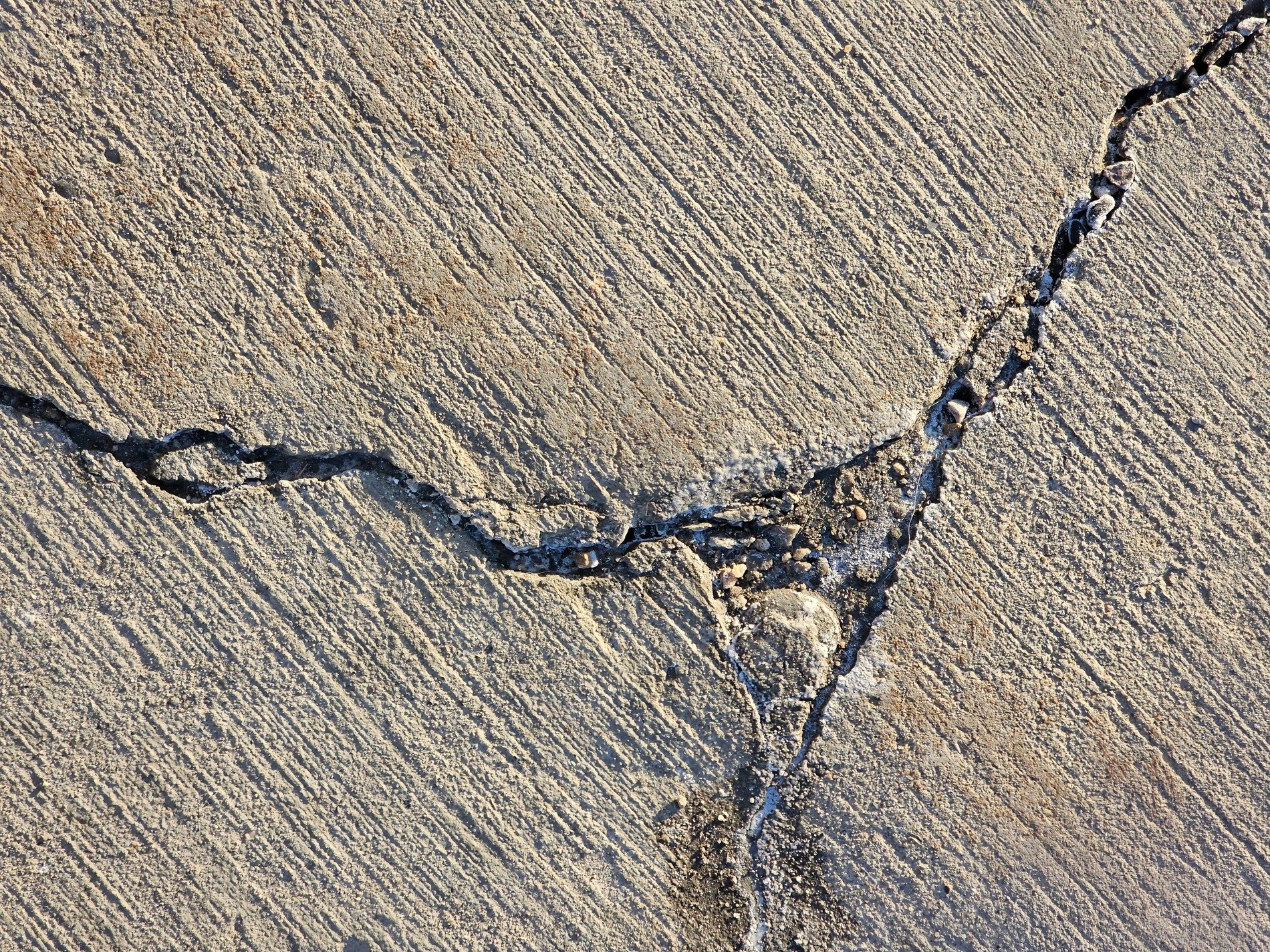 Lines etched in the stone, deep shadows split the pavement, earth breaks through the grey