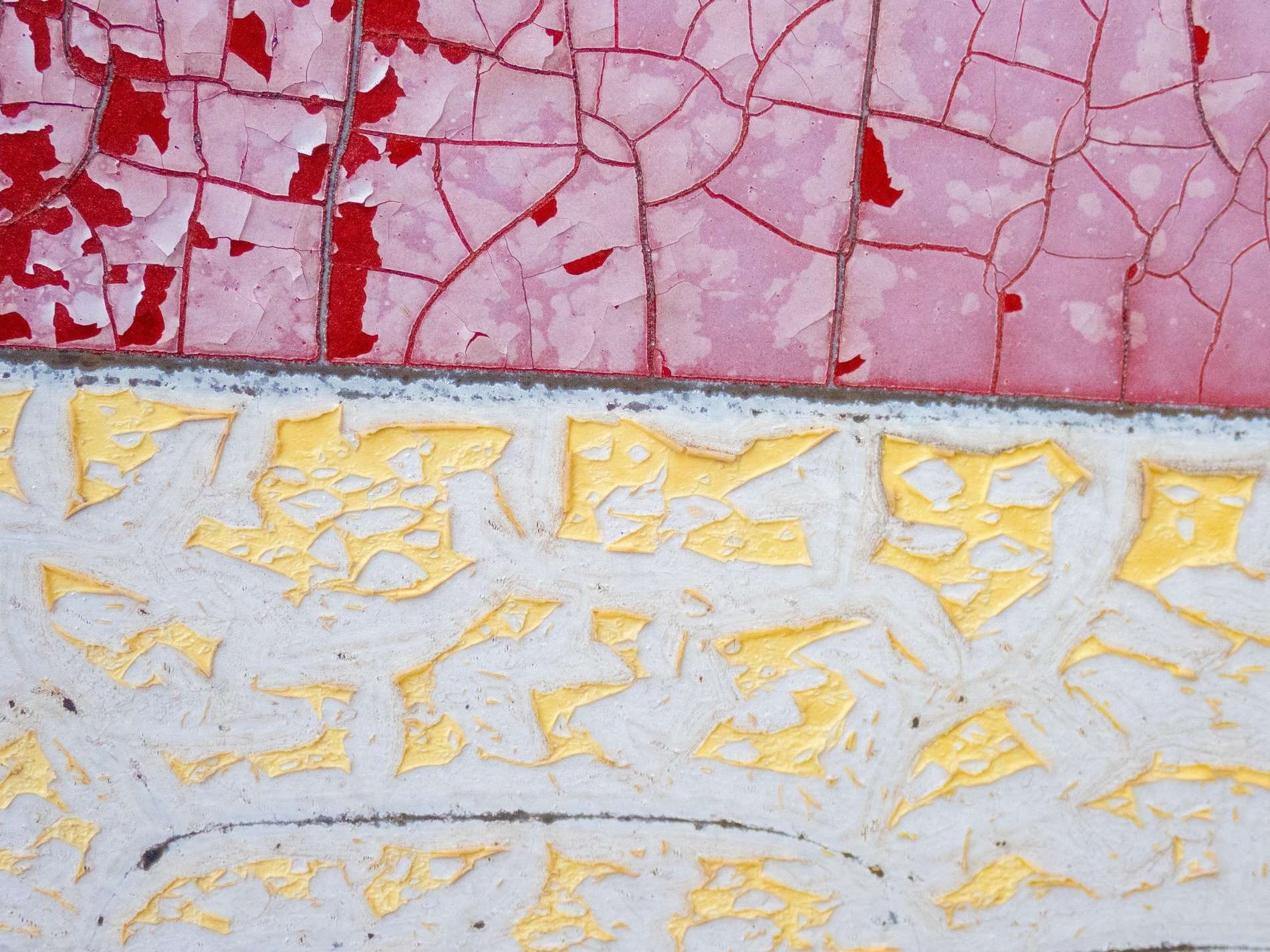 Pink layers lift up, white grit claims the heavy core, light carves the surface