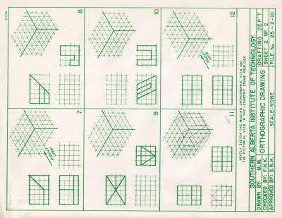 Green grids cross the page, isometric shapes find their form, drafting lessons remain