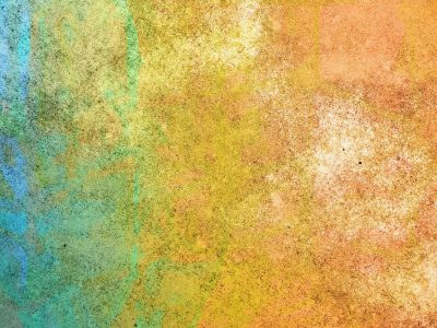 Blue fields meet the brown, mottled skin holds the surface, grit marks the finish