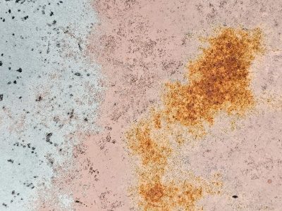 Blue fields meet the grit, horizontal streaks flow deep, light holds the pattern