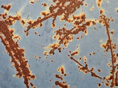 Blue paint peels away, orange rust maps out the age, metal turns to dust