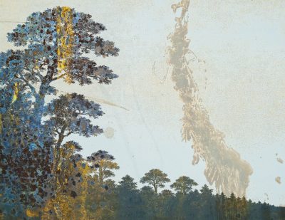 Green stains meet the white, rusty shadows trace the grain, fiber holds the light