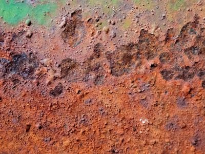 Orange grit claims it all, heavy pits mark the metal, years leave a deep trace