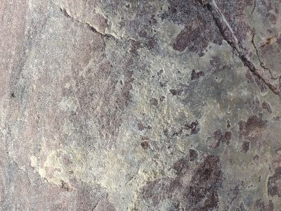 Pink stone wears the dust, ancient cracks divide the face, textures etched in time