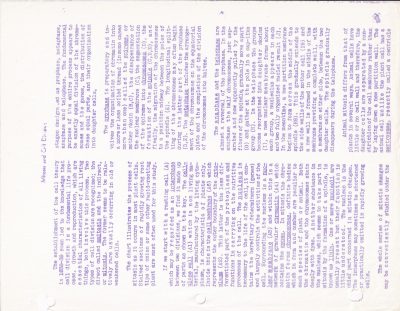 Purple ink on white, science text fills out the page, old paper holds words