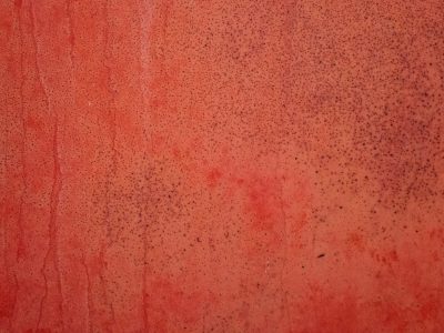 Red fields meet the light, faded skin holds the surface, grit marks the finish