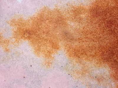 Rust blooms on the plate, iron yields to ancient air, orange dust remains