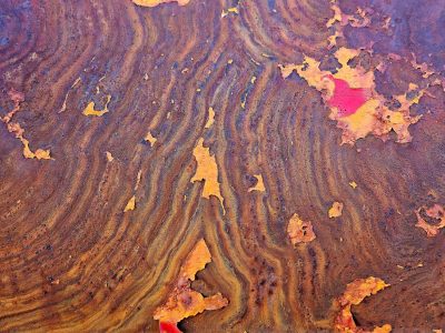 Rust waves rise and fall, yellow paint flakes on the steel, time eats through the skin