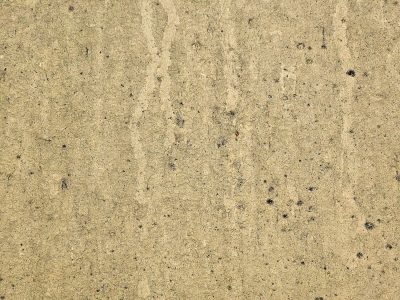 Tan fibers entwined, dark spots mark the weathered face, liquid paths remain