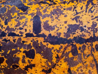 Yellow skin turns to rust, jagged pits mark the heavy field, time leaves a thick trace