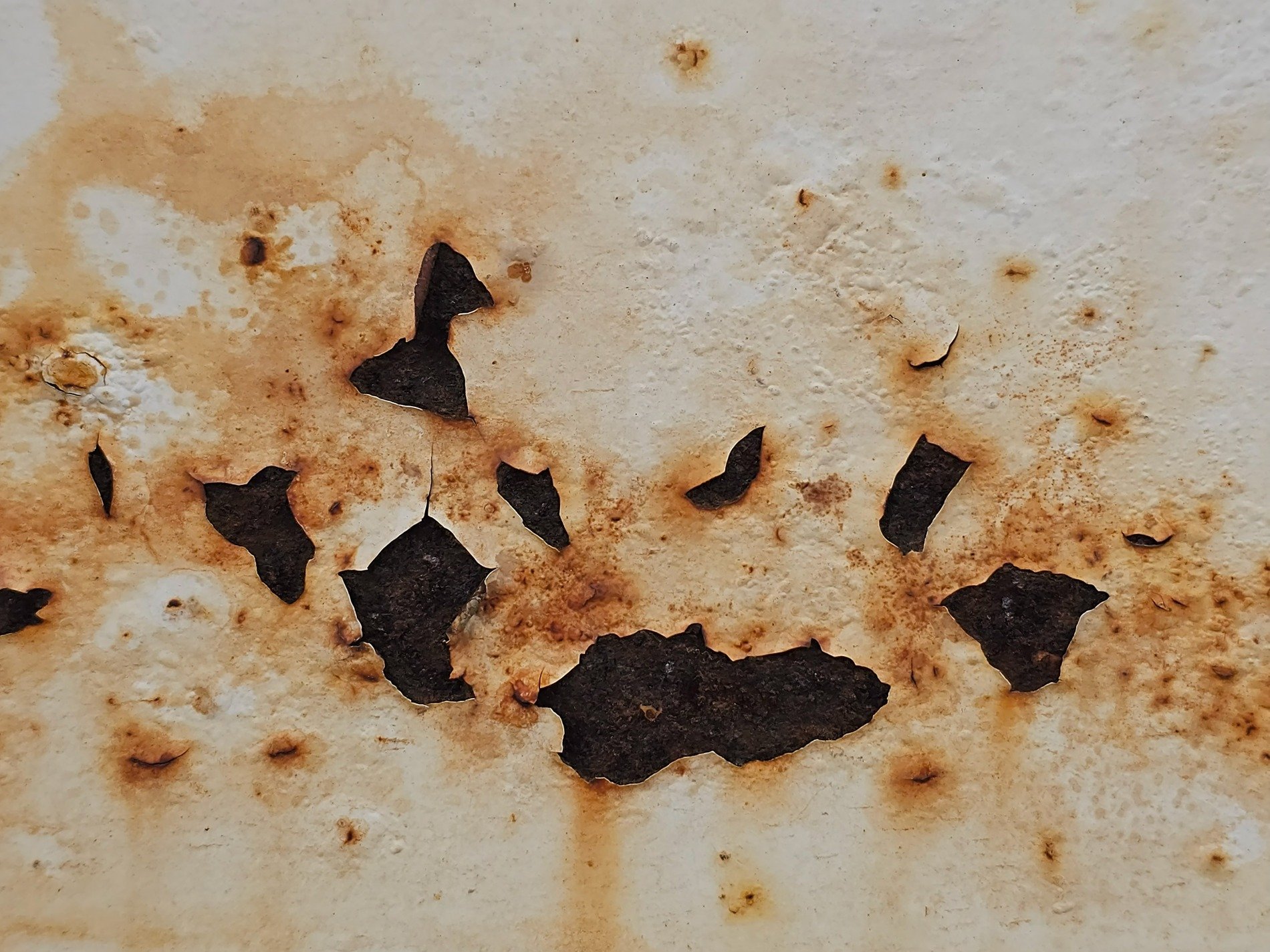 White paint curls away, rust bleeds through the iron skin, dark decay takes root