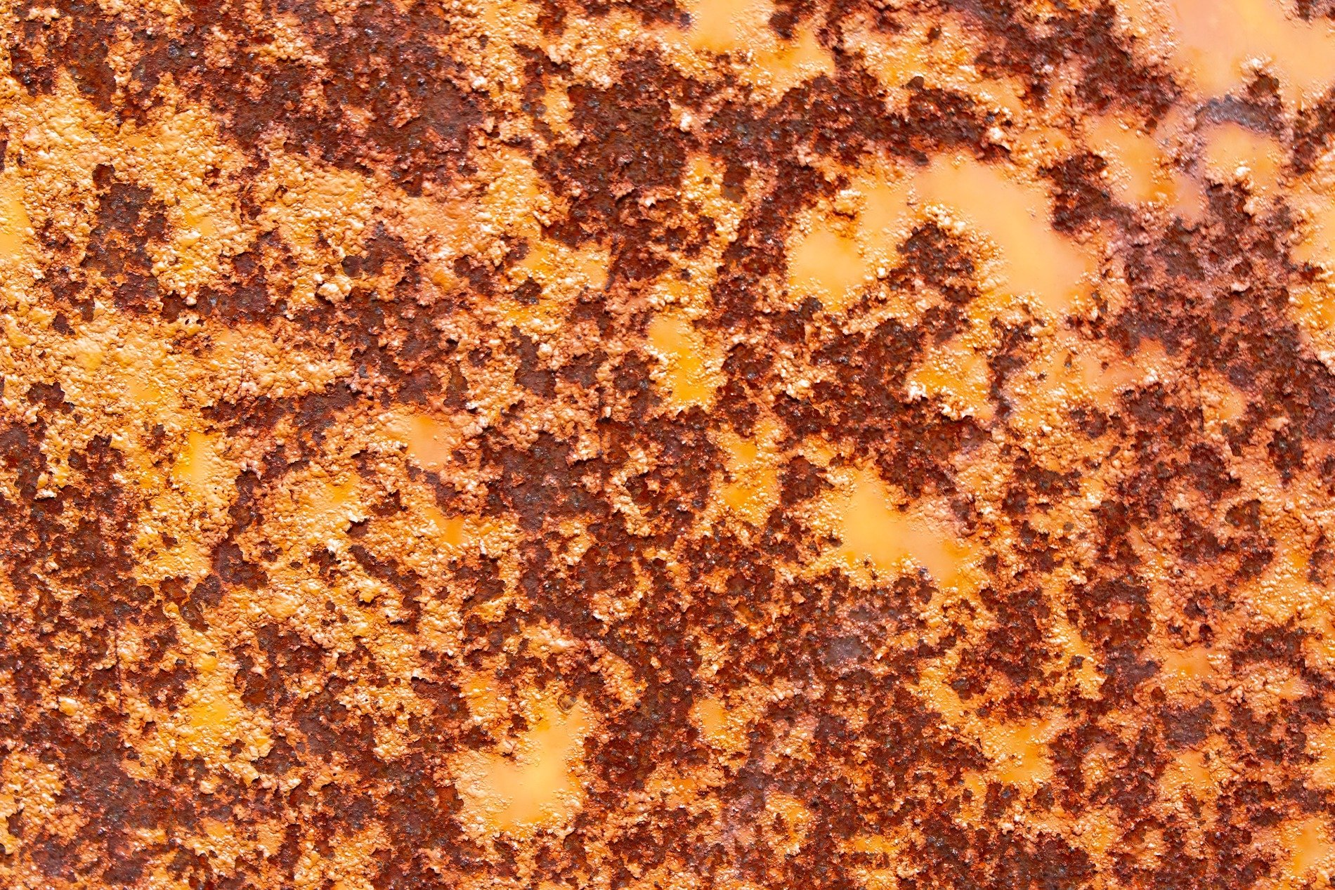 Orange flakes arise, iron yields to slow decay, rough surface of time