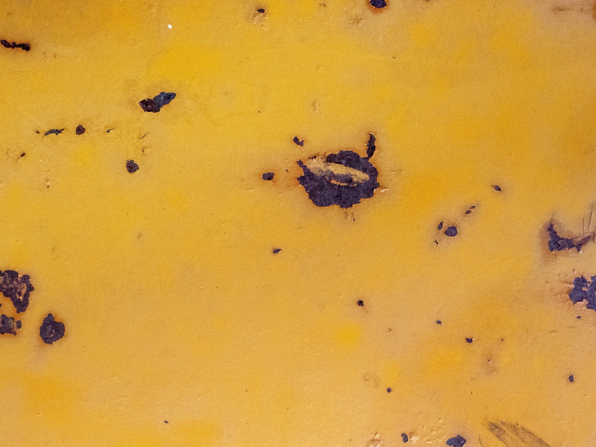 Yellow paint fades out, dark iron spots break through skin, time eats at the steel