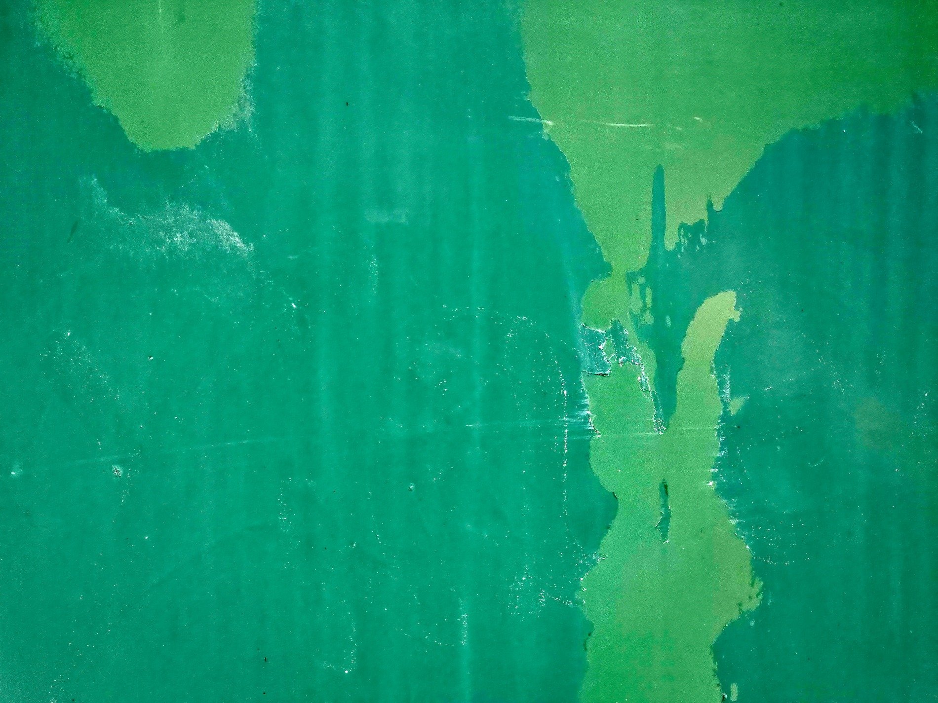 Emerald layers fade, scratches mar the vibrant skin, teal meets meadow green