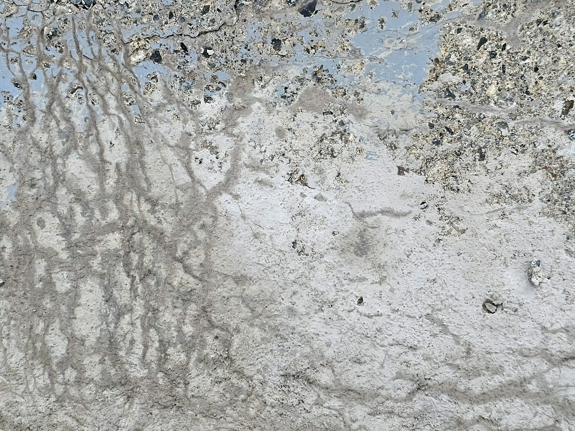 Grey stone starts to crack, frozen lines etch the surface, blue fades into dust
