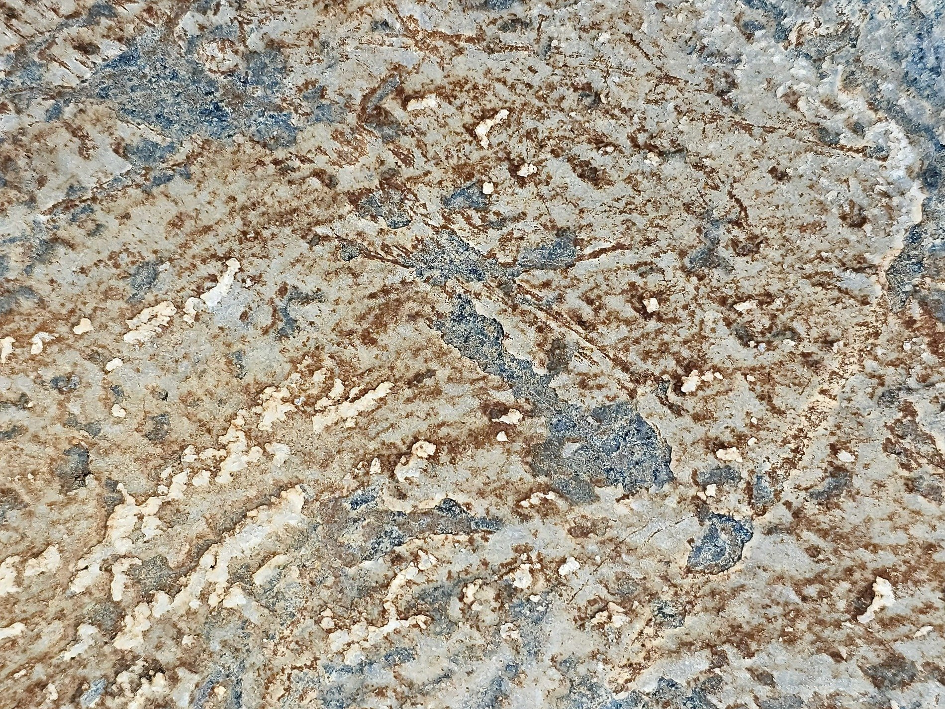 Grey stone wears the age, brown veins trace an ancient map, earth reveals its depth
