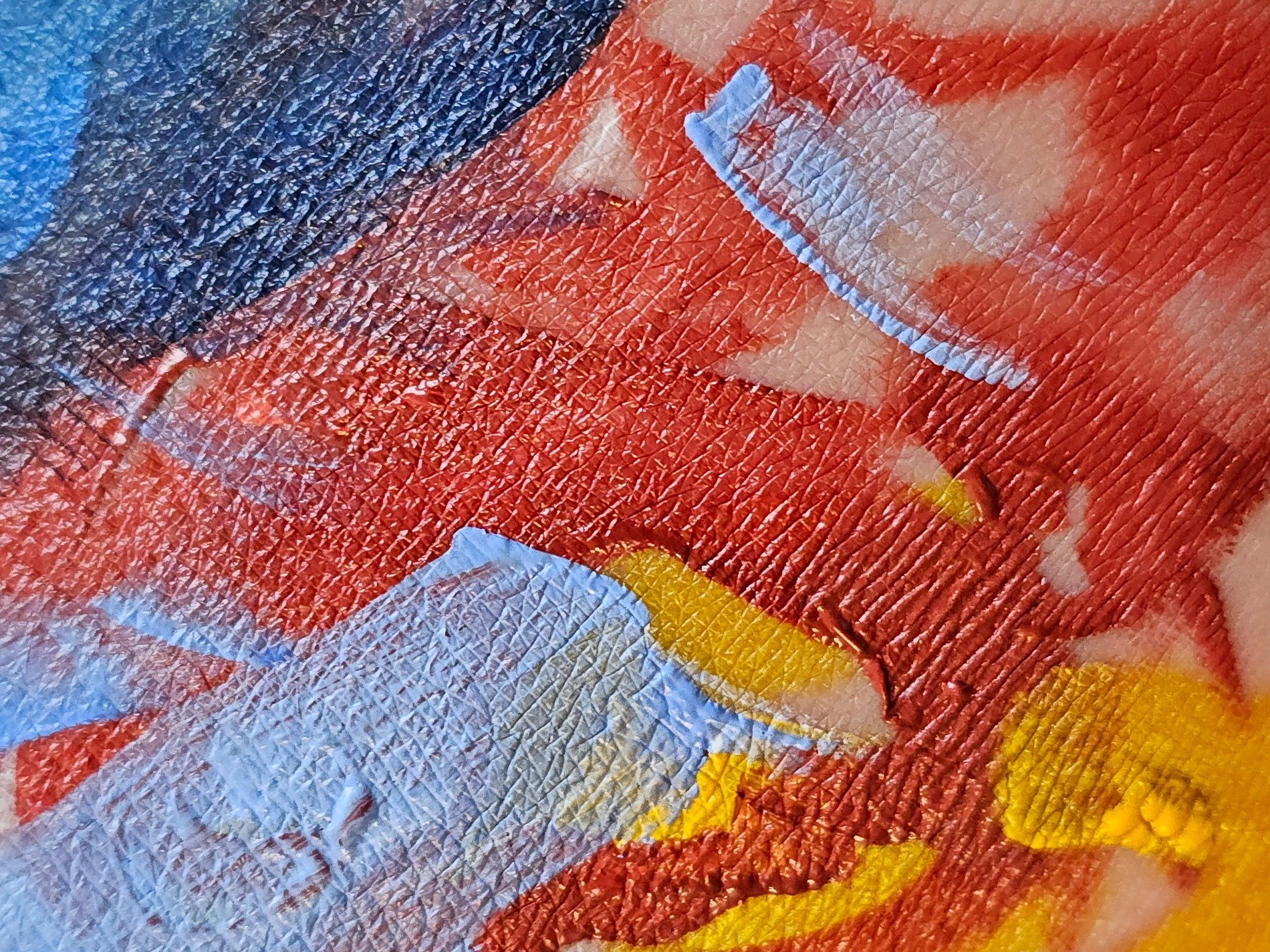 Pigment fills the pores, vibrant colors trace the lines, canvas made of life