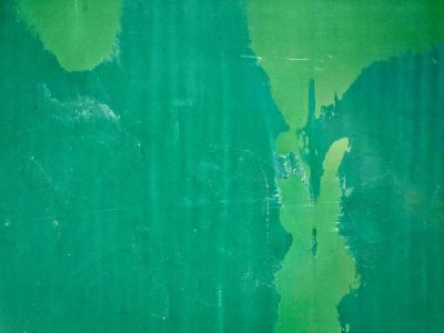 Emerald layers fade, scratches mar the vibrant skin, teal meets meadow green