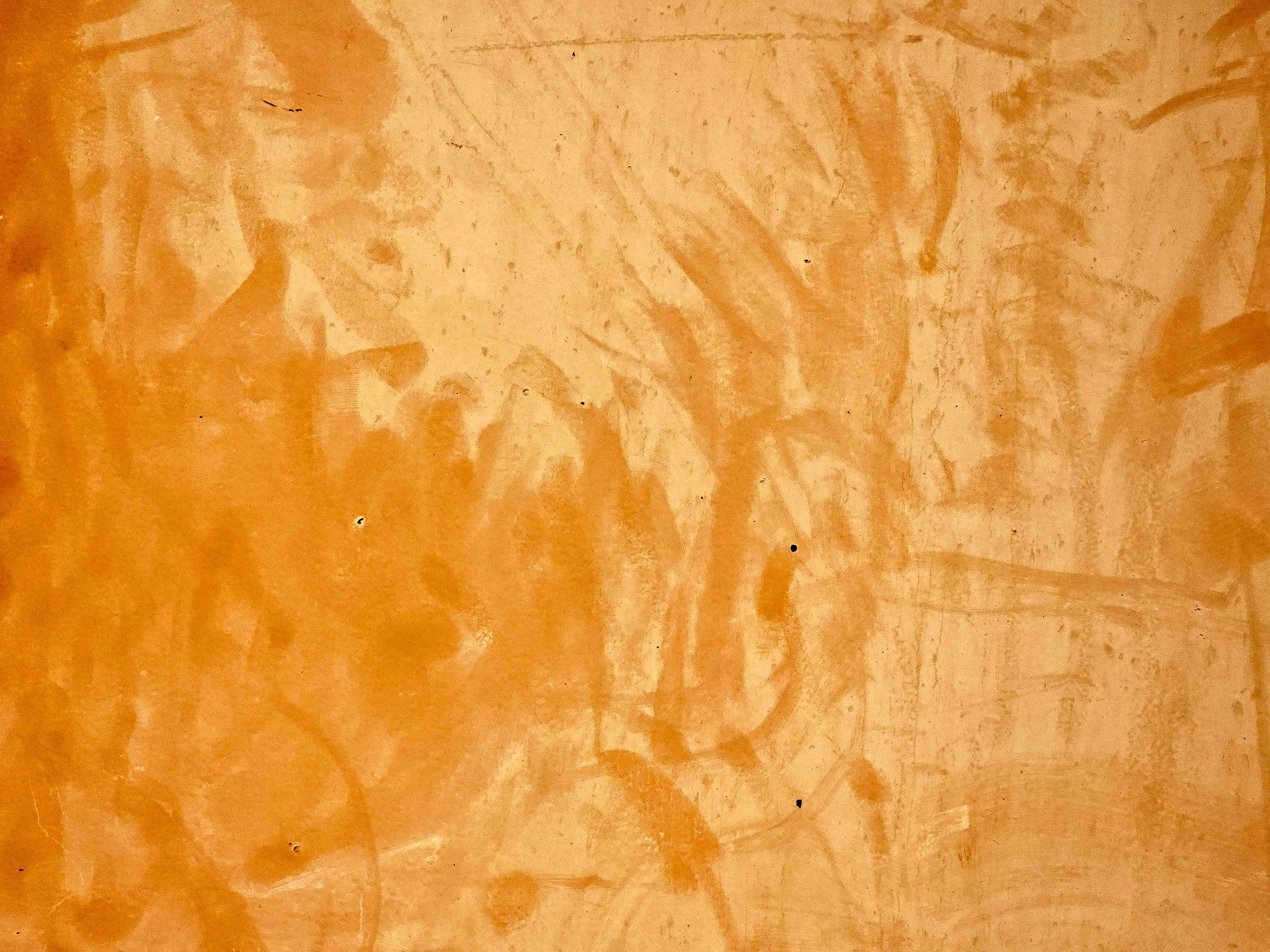 Warm ochre surface, rough brushstrokes sweep across, texture in the paint